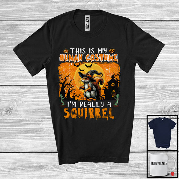 MacnyStore - This Is My Human Costume I'm Really A Squirrel, Horror Halloween Witch Animal, Zombie Hands T-Shirt