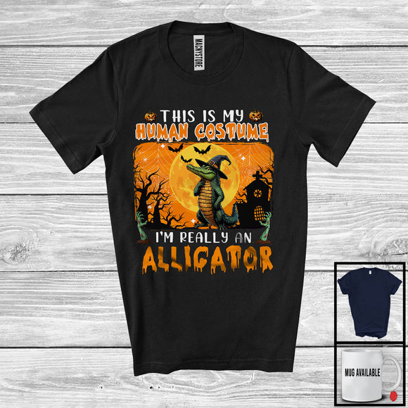 MacnyStore - This Is My Human Costume I'm Really An Alligator, Horror Halloween Witch Animal, Zombie Hands T-Shirt