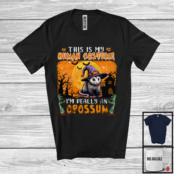 MacnyStore - This Is My Human Costume I'm Really An Opossum, Horror Halloween Witch Animal, Zombie Hands T-Shirt