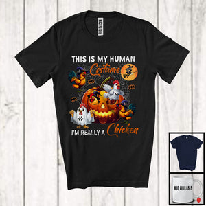 MacnyStore - This Is My Human Costume Really A Chicken, Scary Halloween Chicken Boo Inside Pumpkin, Animal T-Shirt