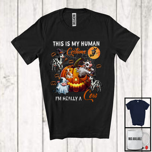 MacnyStore - This Is My Human Costume Really A Cow, Scary Halloween Cow Boo Inside Pumpkin, Animal T-Shirt