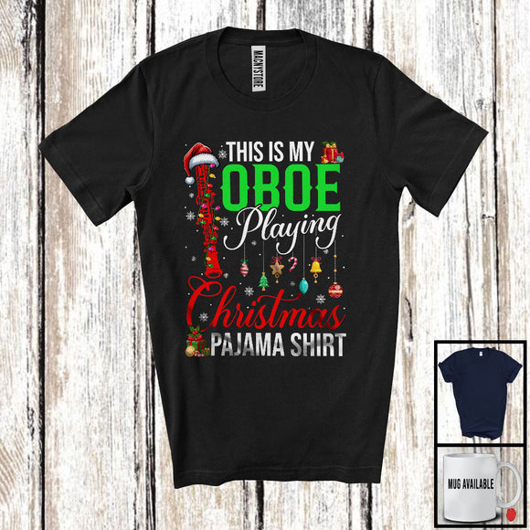 MacnyStore - This Is My Oboe Playing Christmas Pajama Shirt; Joyful Santa Oboe; Musical Instruments T-Shirt