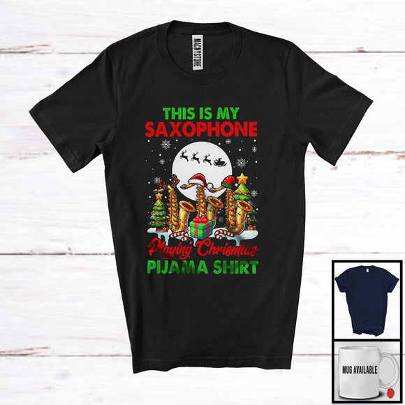 MacnyStore - This Is My Saxophone Playing Christmas Pijama Shirt; Joyful Lights Musical Instruments Player T-Shirt