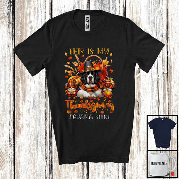 MacnyStore - This Is My Thanksgiving Pajama Shirt, Adorable Gnomes Landseer Owner, Fall Leaves Pumpkins T-Shirt