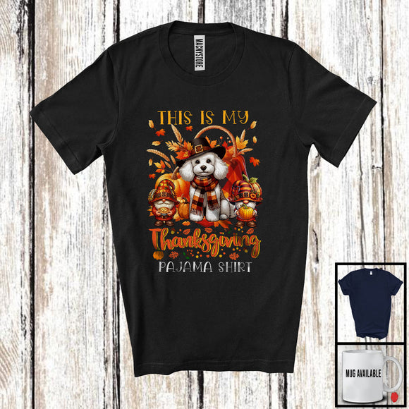 MacnyStore - This Is My Thanksgiving Pajama Shirt, Adorable Gnomes Poodle Owner, Fall Leaves Pumpkins T-Shirt