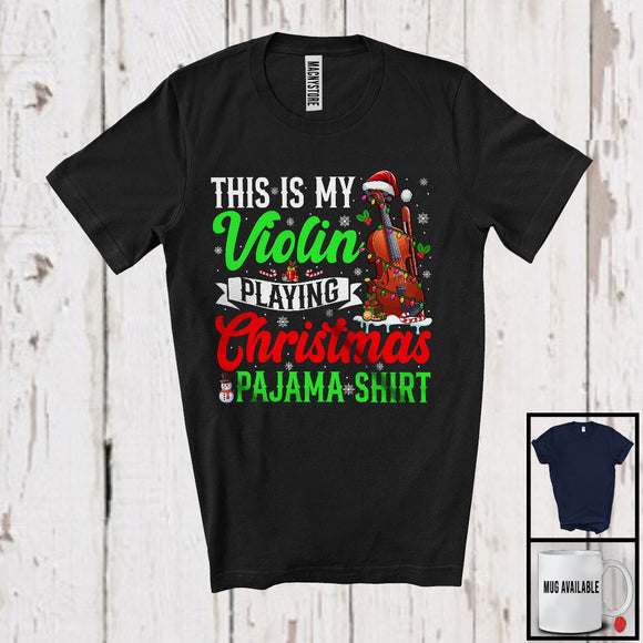 MacnyStore - This Is My Violin Playing Christmas Pajama Shirt; Merry X-mas Lights Snowing; Violin Player T-Shirt