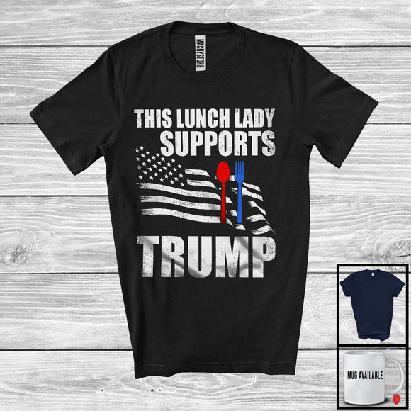 MacnyStore - This Lunch Lady Supports Trump; Proud Vote Election 2024 American Flag; Patriotic T-Shirt