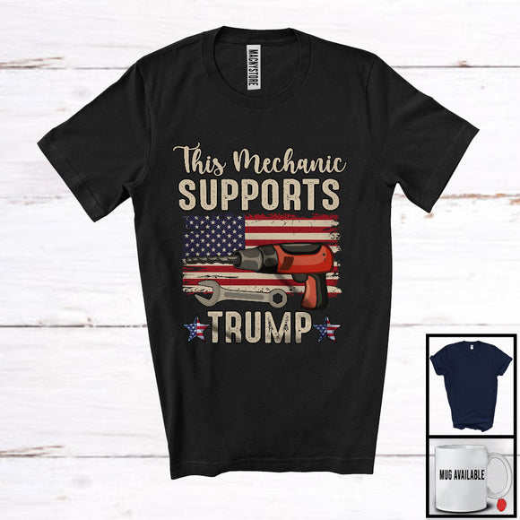 MacnyStore - This Mechanic Supports Trump; Cool Vote Election President; Vintage America Flag Patriotic T-Shirt