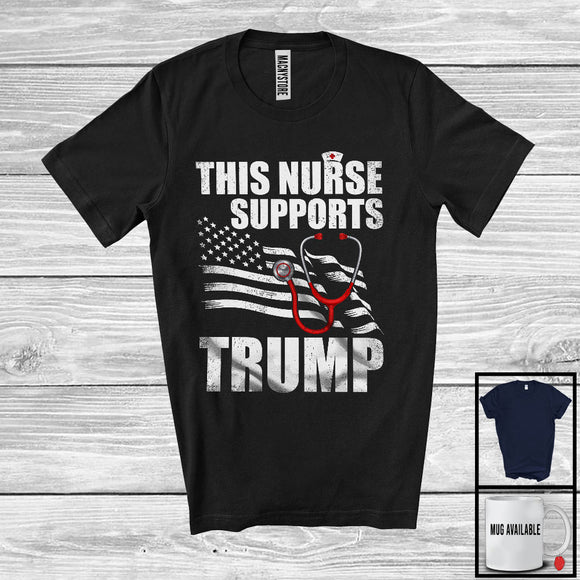 MacnyStore - This Nurse  Supports Trump; Proud Vote Election 2024 American Flag; Patriotic T-Shirt