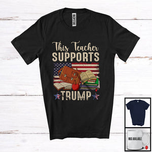 MacnyStore - This Teacher Supports Trump; Cool Vote Election President; Vintage America Flag Patriotic T-Shirt