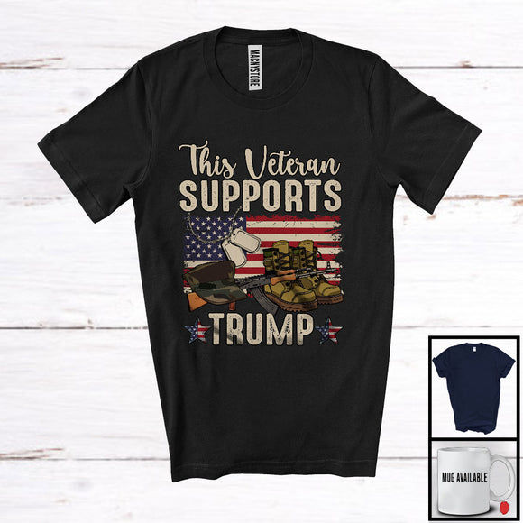 MacnyStore - This Veteran Supports Trump; Cool Vote Election President; Vintage America Flag Patriotic T-Shirt