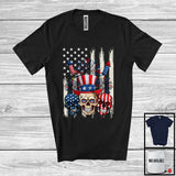 MacnyStore - Three American Flag Skulls, Humorous 4th Of July USA Fireworks Lover, Patriotic Group T-Shirt