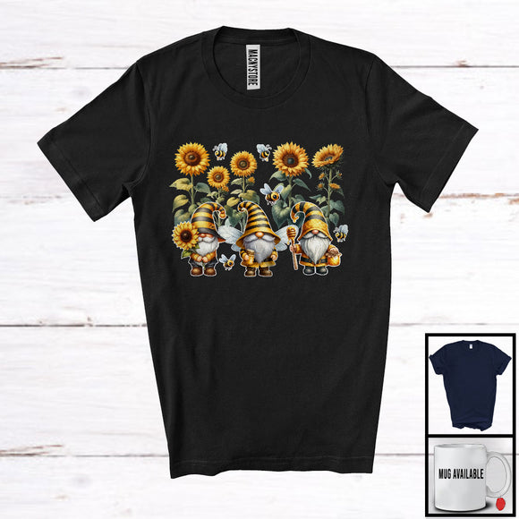 MacnyStore - Three Lovely Gnomes As Bees, Amazing Thanksgiving Sunflowers Gnomies, Garden Honey Lover T-Shirt