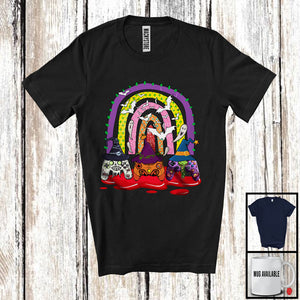 MacnyStore - Three Mummy Pumpkin Zombie Witch Game Controllers; Creepy Halloween Rainbow Bat; Gamer T-Shirt