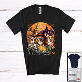 MacnyStore - Three Mummy Witch Zombie Corgi, Scary Halloween Moon Corgi Owner Lover, Lying Skeleton T-Shirt