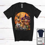 MacnyStore - Three Mummy Witch Zombie Golden Retriever With Scary Moon, Creepy Halloween Lying Skeleton T-Shirt