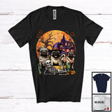 MacnyStore - Three Mummy Witch Zombie Pug, Scary Halloween Moon Pug Owner Lover, Lying Skeleton T-Shirt