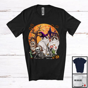 MacnyStore - Three Mummy Witch Zombie Ragdoll cat, Scary Halloween Moon Ragdoll cat, Lying Skeleton T-Shirt