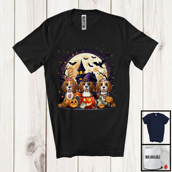 MacnyStore - Three Mummy Zombie Witch Beagle In Carved Pumpkin, Scary Halloween Moon, Family Group T-Shirt