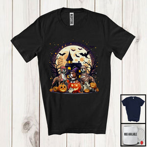 MacnyStore - Three Mummy Zombie Witch Pit Bull In Carved Pumpkin, Scary Halloween Moon, Family Group T-Shirt