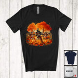 MacnyStore - Three Pilgrim Dogs With Pumpkins Fall Tree; Lovely Thanksgiving Pumpkin Dog; Family Group T-Shirt