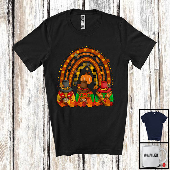 MacnyStore - Three Pilgrim Game Controllers; Joyful Thanksgiving Plaid Rainbow; Fall Leaves Gaming Gamer T-Shirt