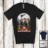 MacnyStore - Three Reindeer Santa Elf Guitars; Cheerful Christmas Lights Guitarist Musician; Moon Snowing T-Shirt