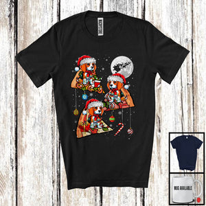 MacnyStore - Three Santa Beagle Riding Pizza; Humorous Christmas Pizza Food Galaxy; Family Group T-Shirt