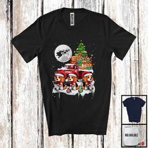 MacnyStore - Three Santa Beagle; Fantastic Christmas Moon X-mas Tree On Pickup Truck; Santa Driver T-Shirt