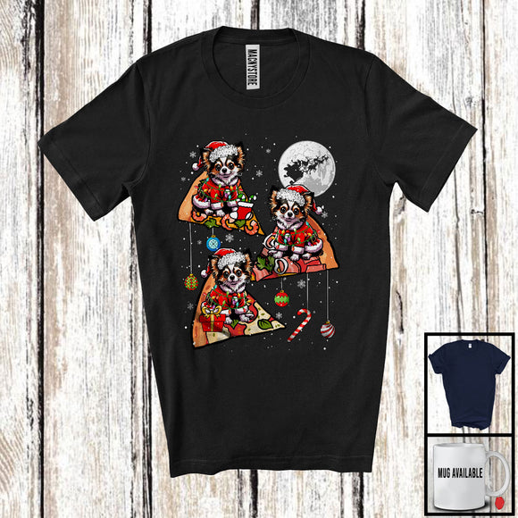 MacnyStore - Three Santa Chihuahua Riding Pizza; Humorous Christmas Pizza Food Galaxy; Family Group T-Shirt