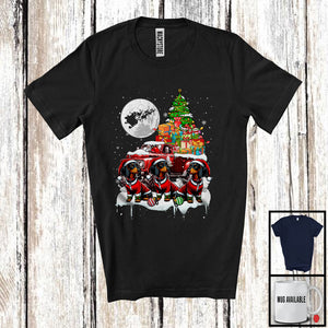 MacnyStore - Three Santa Dachshund; Fantastic Christmas Moon X-mas Tree On Pickup Truck; Santa Driver T-Shirt