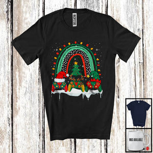 MacnyStore - Three Santa ELF Reindeer Game Controllers; Joyful Christmas Lights Rainbow; Gaming Gamer T-Shirt