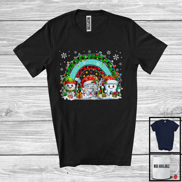 MacnyStore - Three Santa ELF Reindeer Teeth; Adorable Christmas Plaid Rainbow Dentist Dental Group T-Shirt