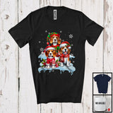 MacnyStore - Three Santa Elf Beagles On Snow; Adorable Christmas Snowing Dog; Family X-mas Group T-Shirt