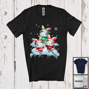 MacnyStore - Three Santa Elf Bunnies On Snow; Adorable Christmas Snowing Bunny Lover; Family Group T-Shirt