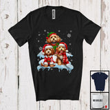 MacnyStore - Three Santa Elf Cockapoos On Snow; Adorable Christmas Snowing Dog; Family X-mas Group T-Shirt