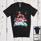 MacnyStore - Three Santa Elf Flamingos On Snow; Adorable Christmas Snowing Flamingo Lover; Family Group T-Shirt