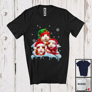 MacnyStore - Three Santa Elf Guinea Pigs On Snow; Adorable Christmas Snowing Guinea Pig Lover; Family Group T-Shirt