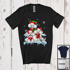 MacnyStore - Three Santa Elf Poodles On Snow; Adorable Christmas Snowing Dog; Family X-mas Group T-Shirt