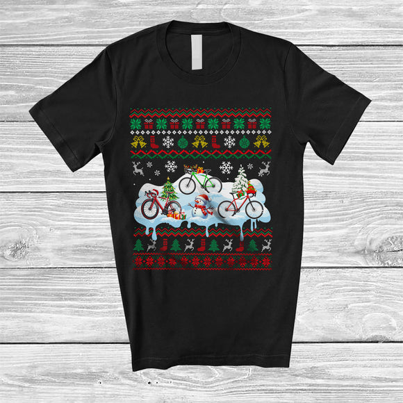 MacnyStore - Three Santa Elf Reindeer Bicycle Snowing; Awesome Christmas Sweater Snowman; Rider T-Shirt