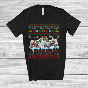 MacnyStore - Three Santa Elf Reindeer Dirt Bike Snowing; Awesome Christmas Sweater Snowman; Rider T-Shirt