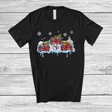 MacnyStore - Three Santa Elf Reindeer Fire Truck Snowing; Awesome Christmas Snowman; Driver Family T-Shirt