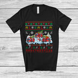 MacnyStore - Three Santa Elf Reindeer Fire Truck Snowing; Awesome Christmas Sweater Snowman; Driver T-Shirt