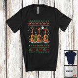 MacnyStore - Three Santa Elf Reindeer Guitar; Cheerful Christmas Tree Sweater Snow; Musical Instruments Player T-Shirt