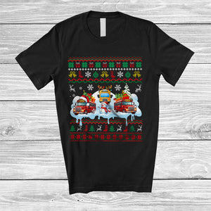 MacnyStore - Three Santa Elf Reindeer School Bus Snowing; Awesome Christmas Sweater Snowman; Driver T-Shirt