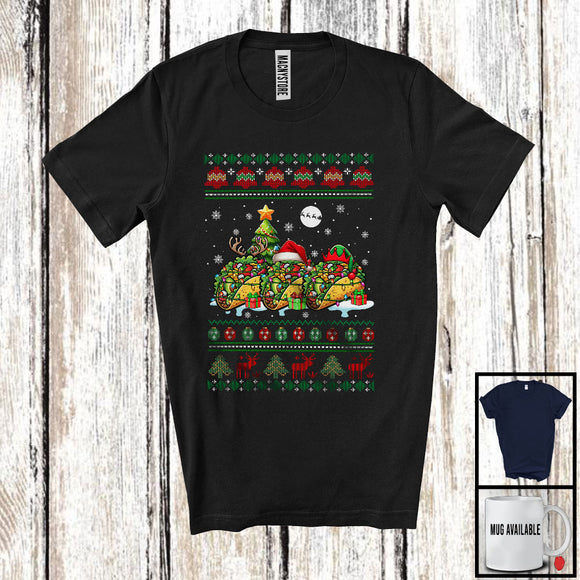 MacnyStore - Three Santa Elf Reindeer Taco; Cheerful Christmas Tree Sweater Snow; Family Group T-Shirt