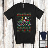 MacnyStore - Three Santa Elf Reindeer Tractor; Cheerful Christmas Tree Sweater Snow; Family Group T-Shirt