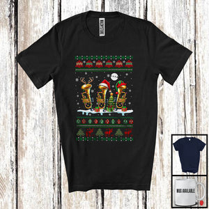 MacnyStore - Three Santa Elf Reindeer Trumpet; Cheerful Christmas Tree Sweater Snow; Musical Instruments Player T-Shirt