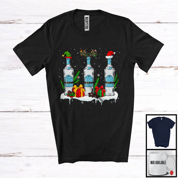 MacnyStore - Three Santa Elf Reindeer Vodka Glasses; Cheerful Christmas Drinking; X-mas Drunker Group T-Shirt