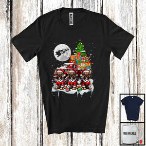 MacnyStore - Three Santa French Bulldog; Fantastic Christmas Moon X-mas Tree On Pickup Truck; Santa Driver T-Shirt